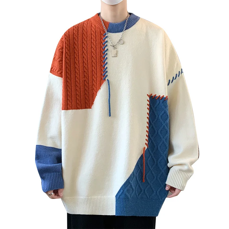 سترة شتوية وخريفية عصرية كلاسيكية مرقعة للرجال للجنسين بتصميم كلاسيكي للزوجين بلوفرات حياكة للشباب ملابس الشارع الشهير