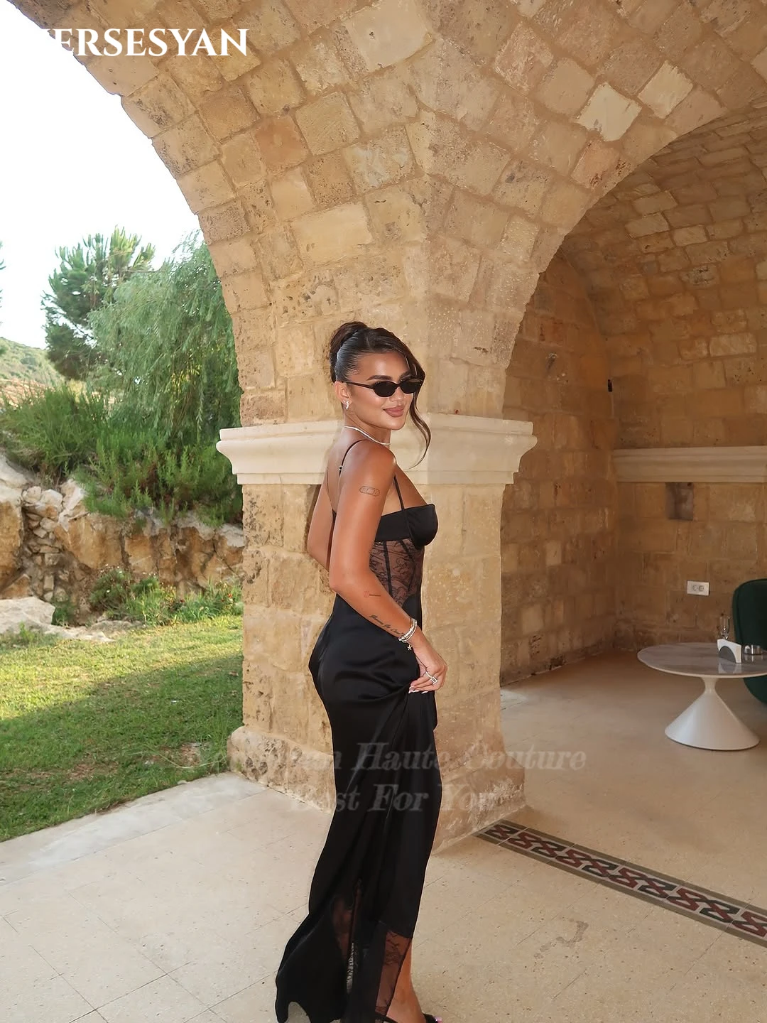 Nersesyan dentelle noire luxe sirène robes de soirée bretelles Spaghetti fente latérale robe formelle moulante robes de soirée 2025 personnalisé