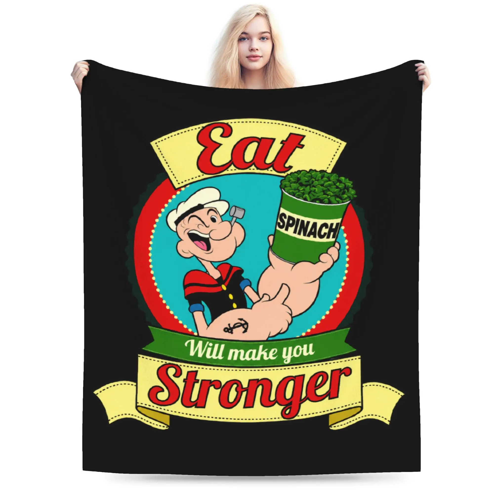 Popeyed spinach logo Blankets Fleece All Season  Portable Warm Throw Blanket for Home Couch Quilt