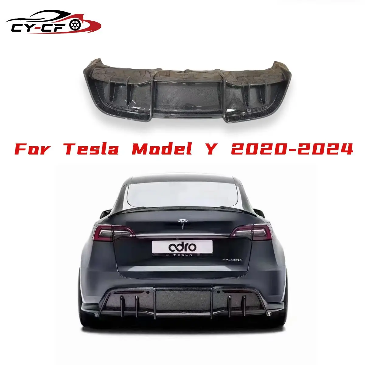 

For Tesla Model Y Carbon Fiber Rear Bumper Lip Diffuser Guard Plate Splitter Rear Lip Apron Spoiler Body Kit Car Accessories