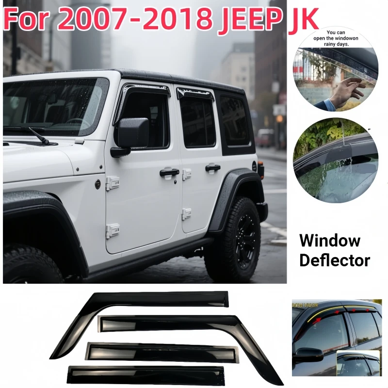 4pcs Window Visors for 2007-2018 for JEEP JK - Durable Car Rain Deflectors Sun Shade | for JEEP Additions
