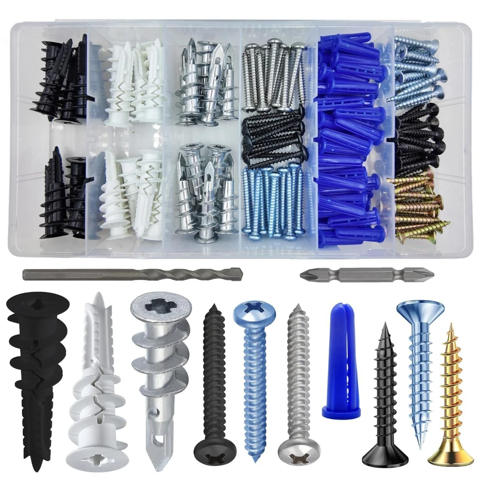 

182pcs Expansion Tube Screw Set Zinc Alloy Gypsum Board Gecko Expansion Screw Anchor Bolt Nylon Tube Bolt Wall Wood Fasteners