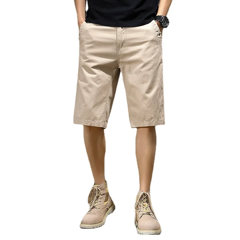 2023 Men Summer Casual Shorts Cotton Short Pants Solid Color Knee Length Man Leisure Shorts Size 29-40