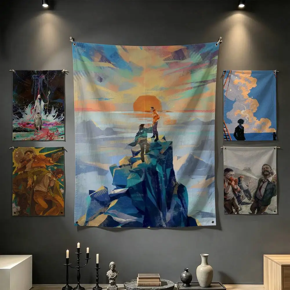 G-Gritty Noir Disco E-Elysium Detective Game Tapestry Tropical Ocean Wall Hanging for Bedroom Living Room Dorm Home Decor