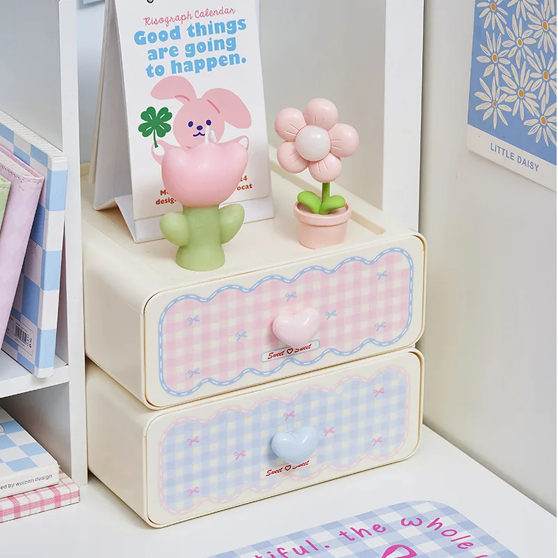 صندوق تخزين بأدراج على شكل فتاة حلوة - حامل فرشاة مكياج منظم لسطح المكتب باللون الوردي ومنظم متنوع للمكتب #2