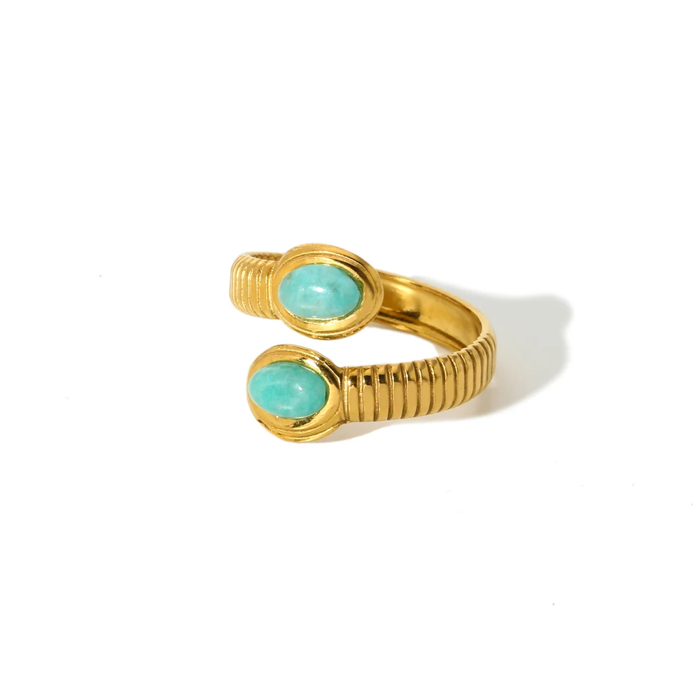 Bunte Natursteinringe Schmuck Schlangenring wasserdicht 18K vergoldeter Edelstahlring für Frauen Geschenk – Detail 10