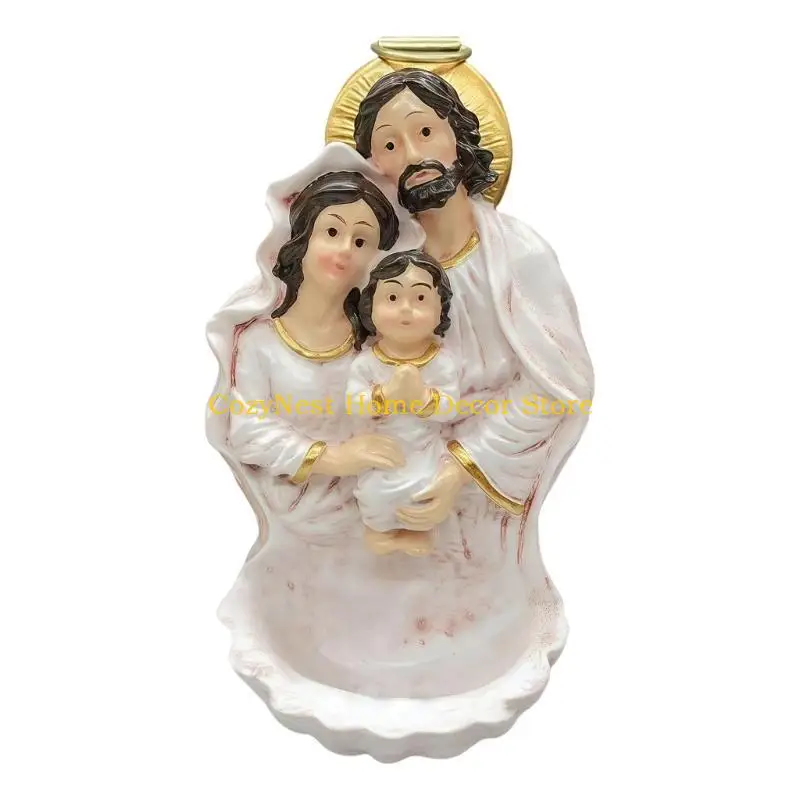 92MF Artistic Nativity Scene Ornament Resins Religious Holy Family Sculpture Hanging Water Font For Shelf Mantels Decorating