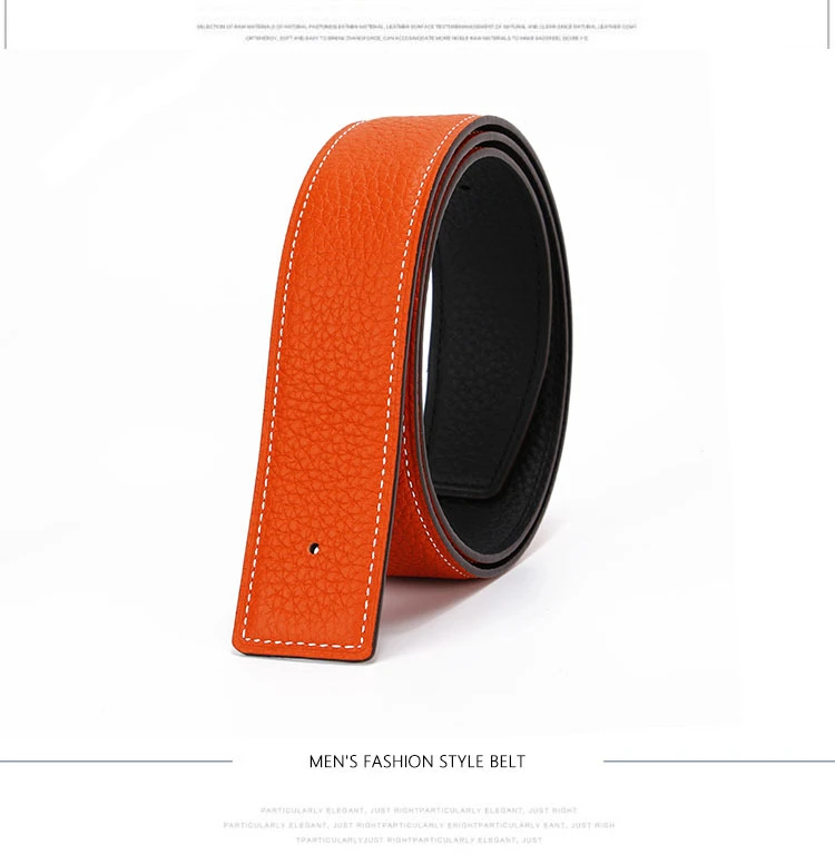 No Buckle Luxury Ultra-thin Pointed New Mens Litchi Grain Holes Belt Brand Male Genuine Two Sides Strap Jeans Belts 3.2/3.8cm