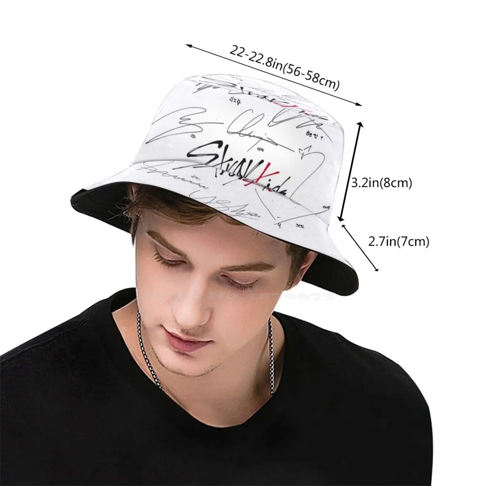 Stray Kids Ot8 - Logo With Signatures (White) Sun Cap Fisherman Hat Bucket Hats Kpop Logo Signed Signature Autograph Album