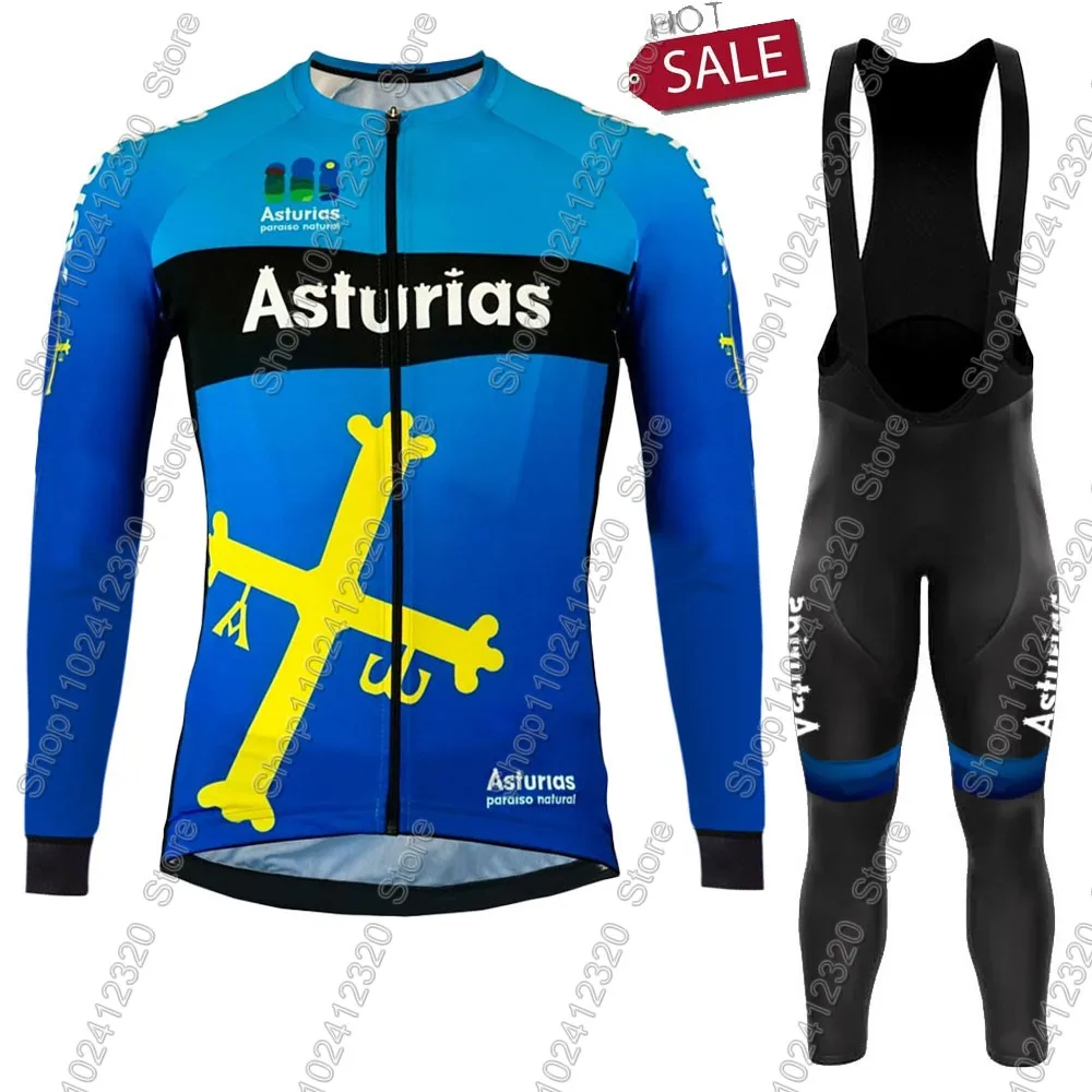 

Комплект велоформы Asturias Team 2026: летний и зимний костюм для мужчин, с длинным рукавом, для MTB и шоссейных велосипедов, брюки на лямках, Ropa Ciclismo