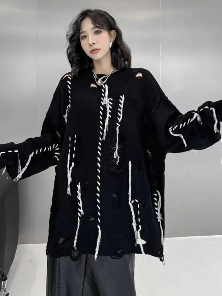 

Вышитый вязаный свитер большого размера с круглым вырезом и длинными рукавами, женские пуловеры, новая мода, весна-осень