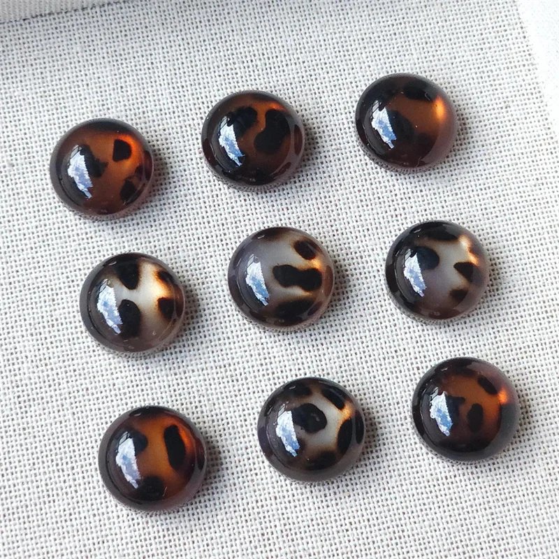 Newest 100pcs/lot 16mm leopard pattern print geometry rounds shape resin cabochon beads diy jewelry garment hair accessory