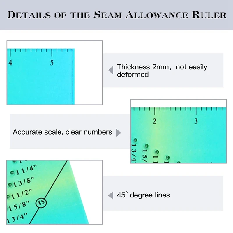 2 PCS Seam Guide Ruler With 4 PCS Magnetic Seam Guides,1/8In To 2In Straight Line Hems Sewing Ruler,Seam Allowance Ruler Durable