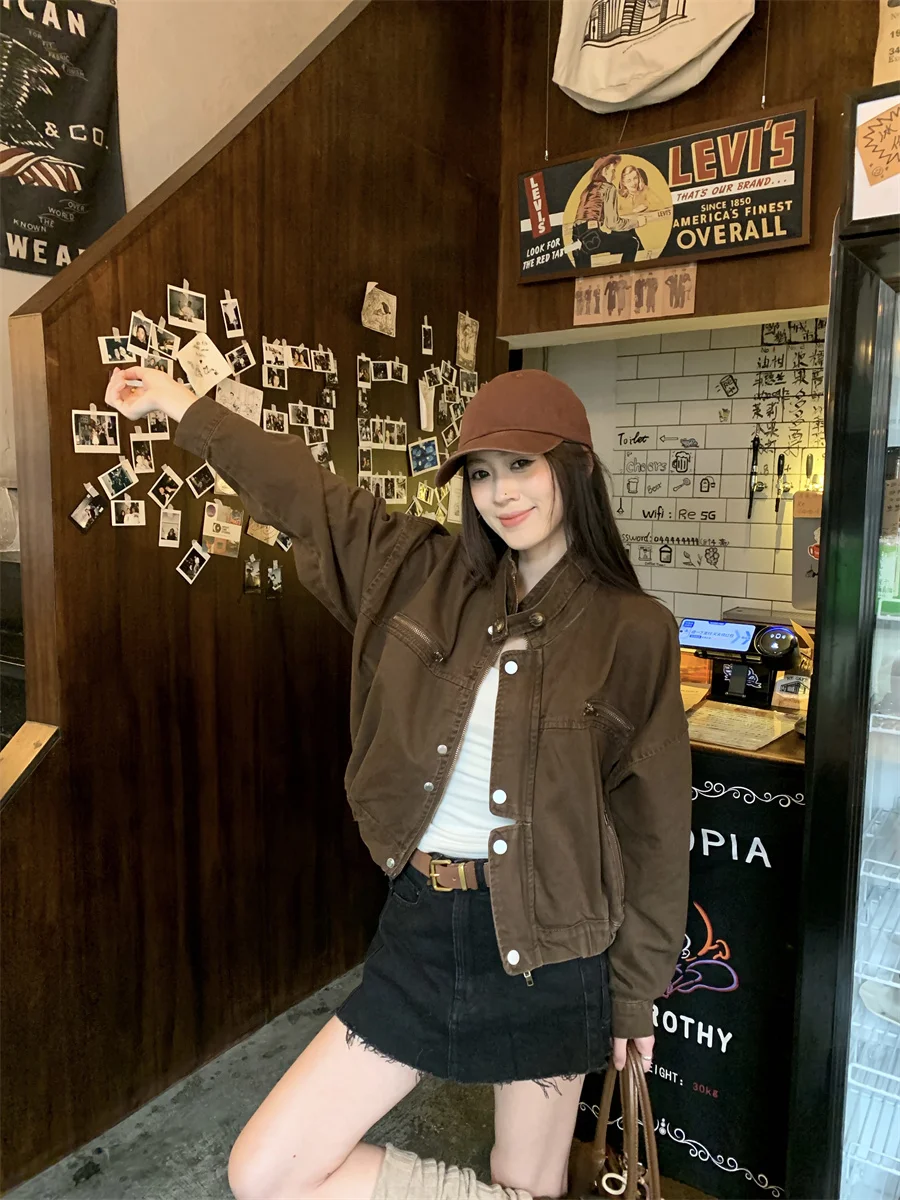 معطف الدنيم سترة امرأة المرأة الخريف سليم صالح الصوفية مزاجه بسيط دافئ زرر محززة المجهزة يزين السترات كبيرة الحجم #6