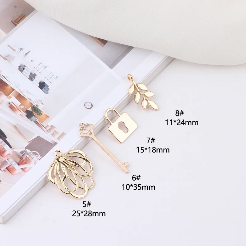 1pcs Diy Earring Accessories Simple Leaves Hollow Love Key Lock Handmade Material Earrings Bracelet Pendant Handmade Charms