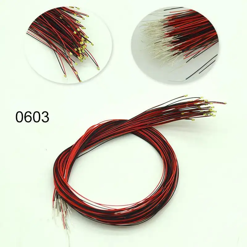10Pcs/bag 0603 DIY SMD Lamp Wired Micro Litz Led Pre-soldered Chip Wired 3V Railway Model Toy Light DIY Leads Wires 30cm