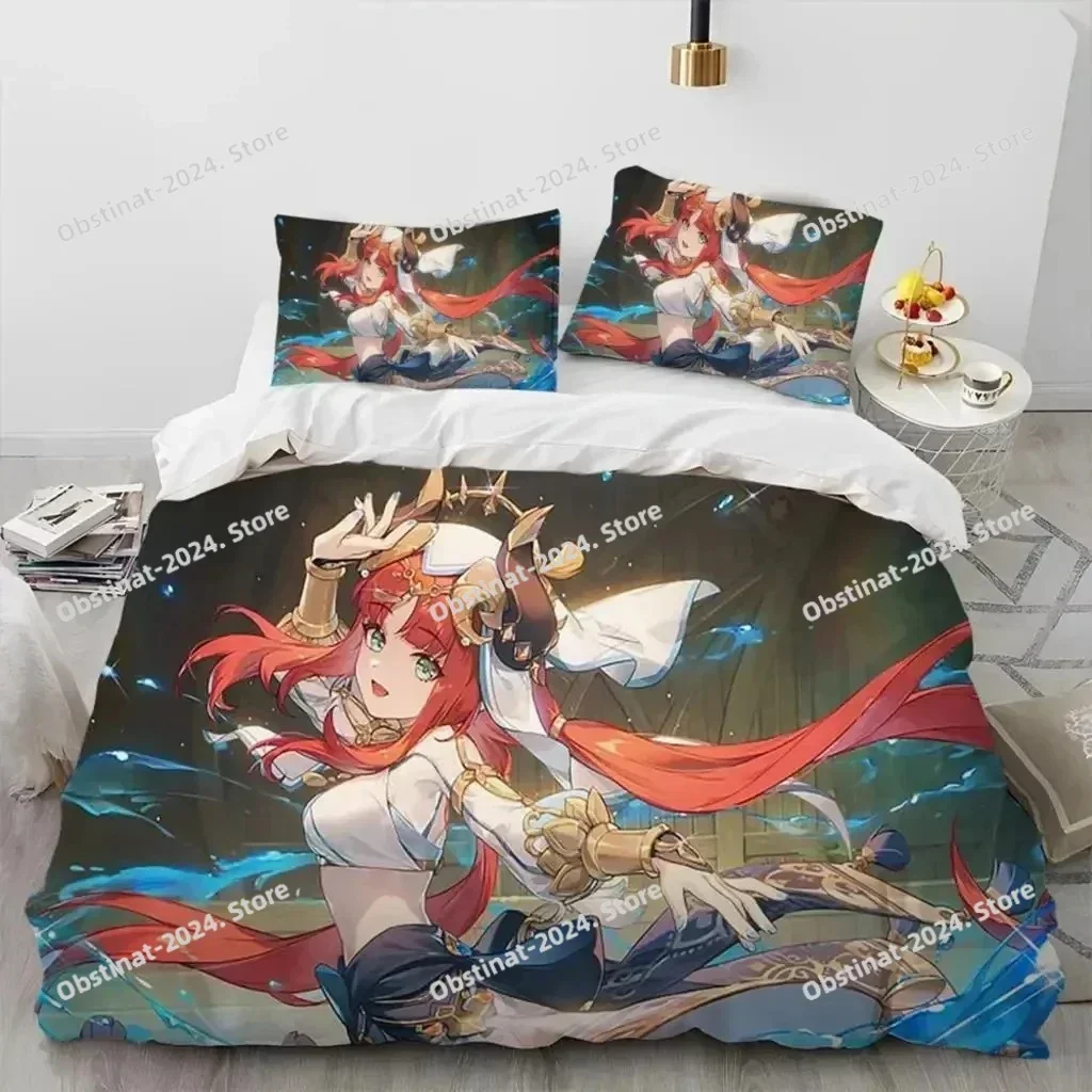 Genshin Impact Game Bedding Set Printed single Comforter Quilt Bed Cover Duvet Cover Pillow Case 3 Pieces Sets Kids Adult Size