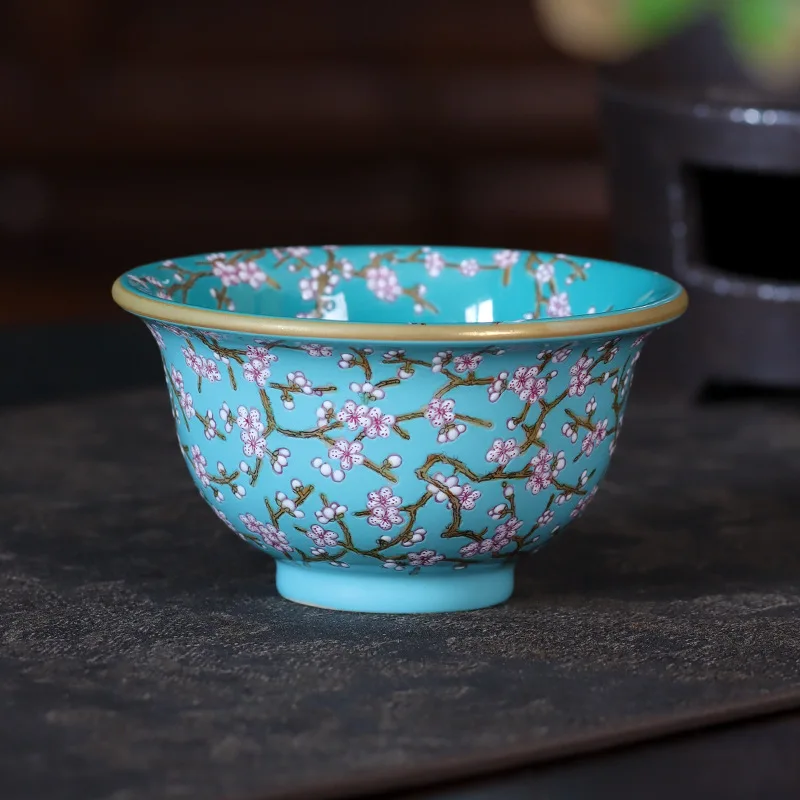 LMM hand-painted enamel color turquoise green ice plum press hand personal special master cup