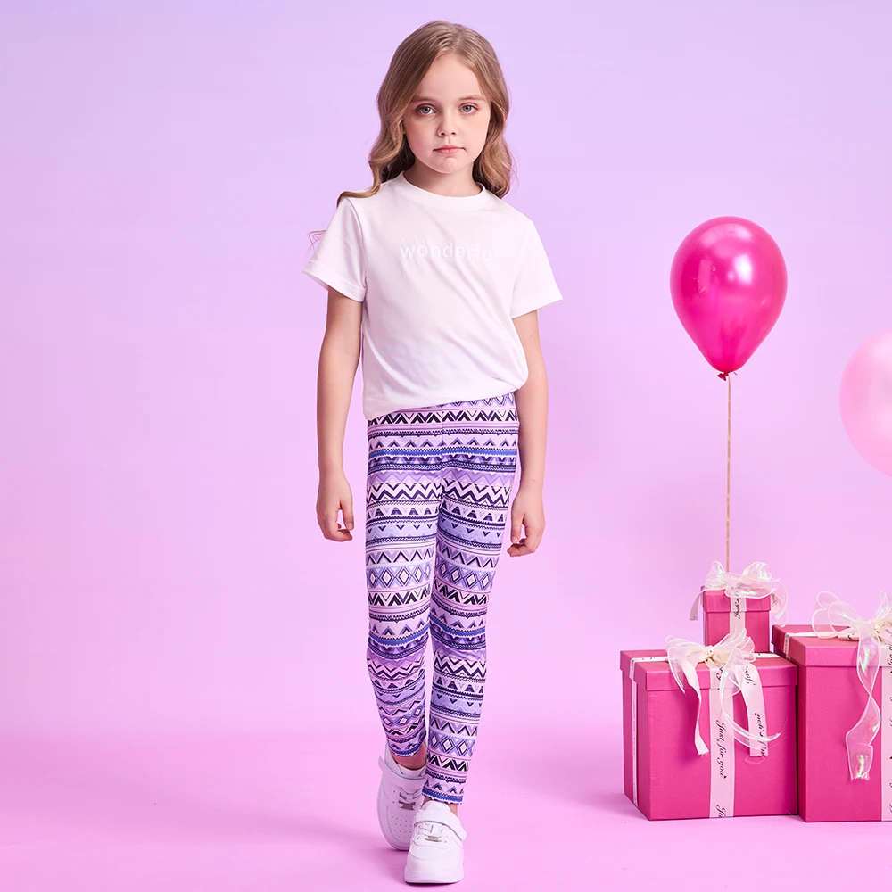 DXTON Girls Leggings Summer Kids Pencil Pants Floral Striped Toddlers Skinny Leggings Children Girls Slim Elasticity Trousers