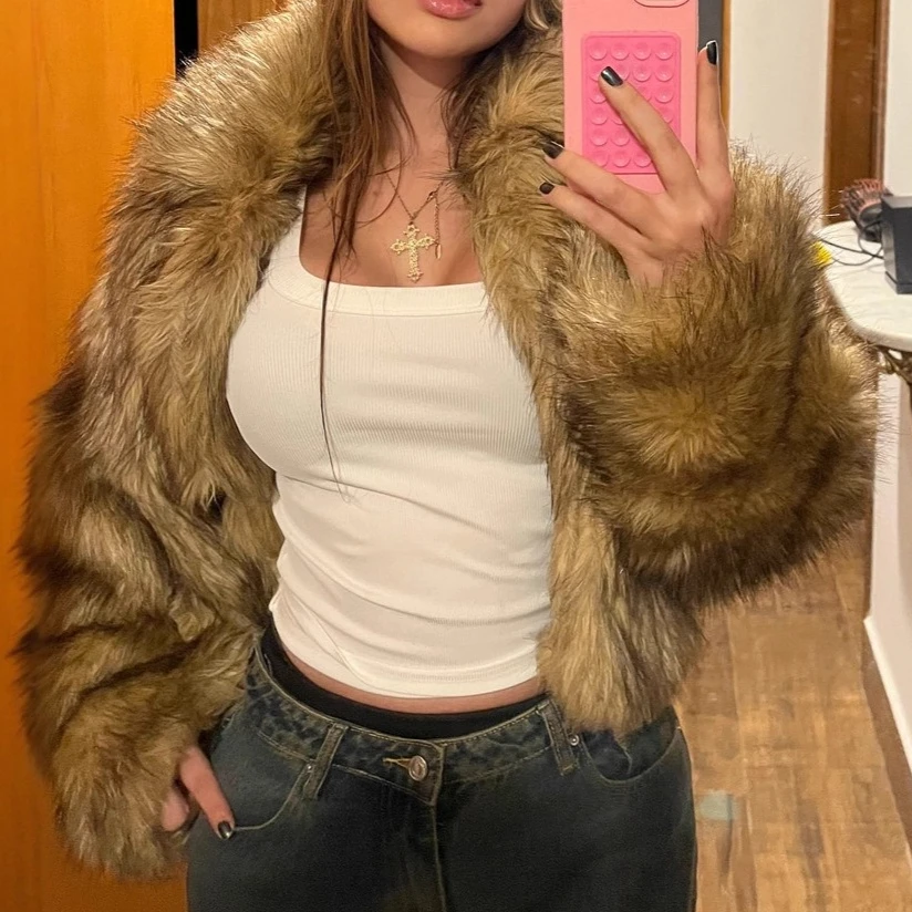 レディースフェイクフォックスファーコート、無地ジャケット、スタンドカラー、長袖、ファー付きアウター、厚手暖かいファー、ゆったりカジュアル、2025秋冬