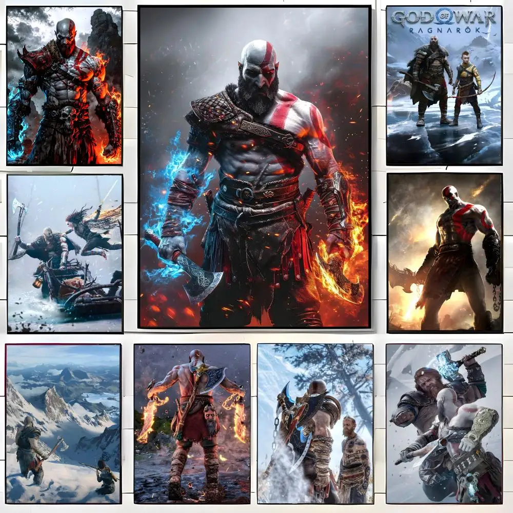 Game G-God of War Poster, selbstklebender, wasserfester Kunstdruckpapieraufkleber, Wanddekoration für Kaffeehaus, Bar, Zimmer