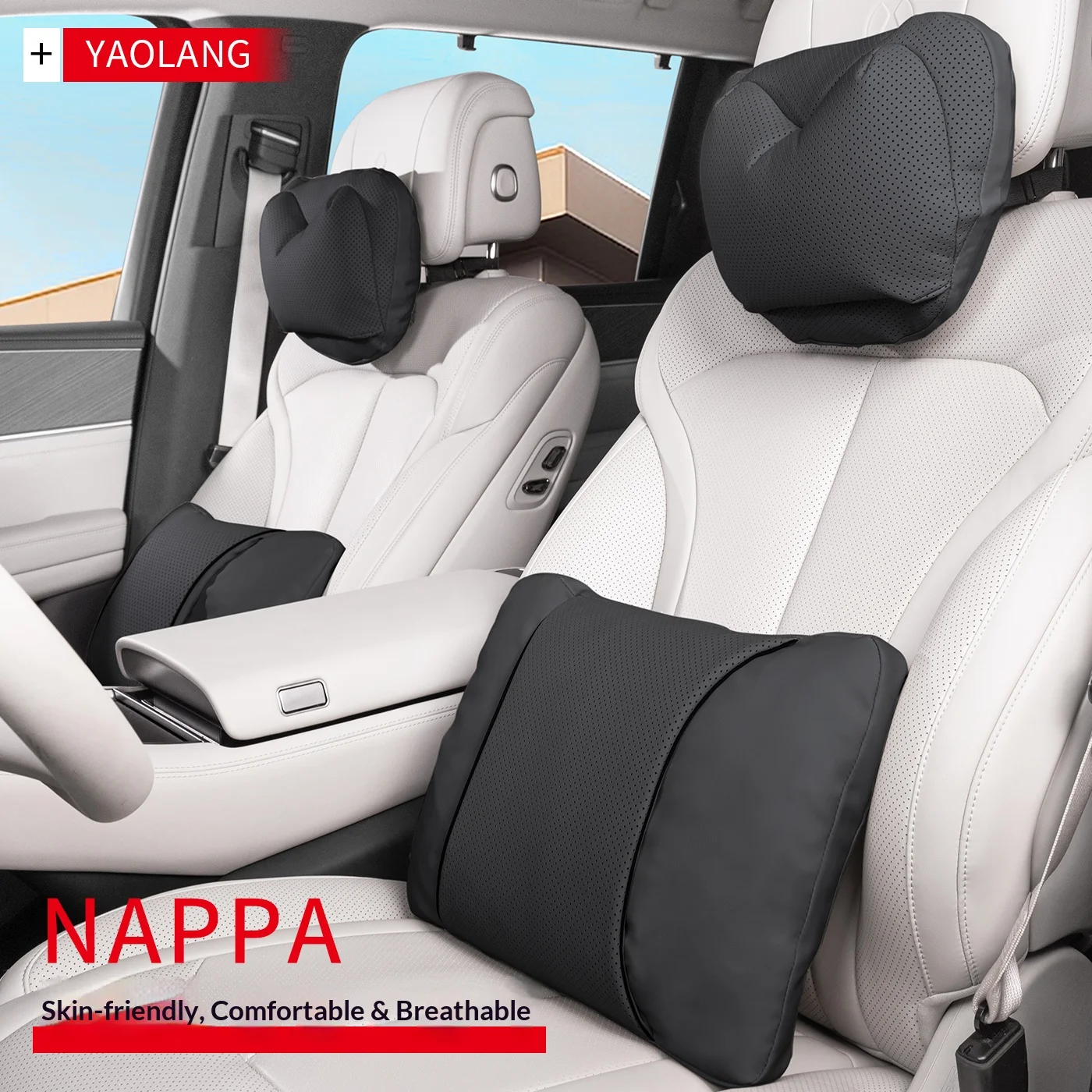 

New Car Headrest And Waist Support Set Double Layered Heart-shaped Neck Pillow And Headrest Breathable Soft And Comfortable