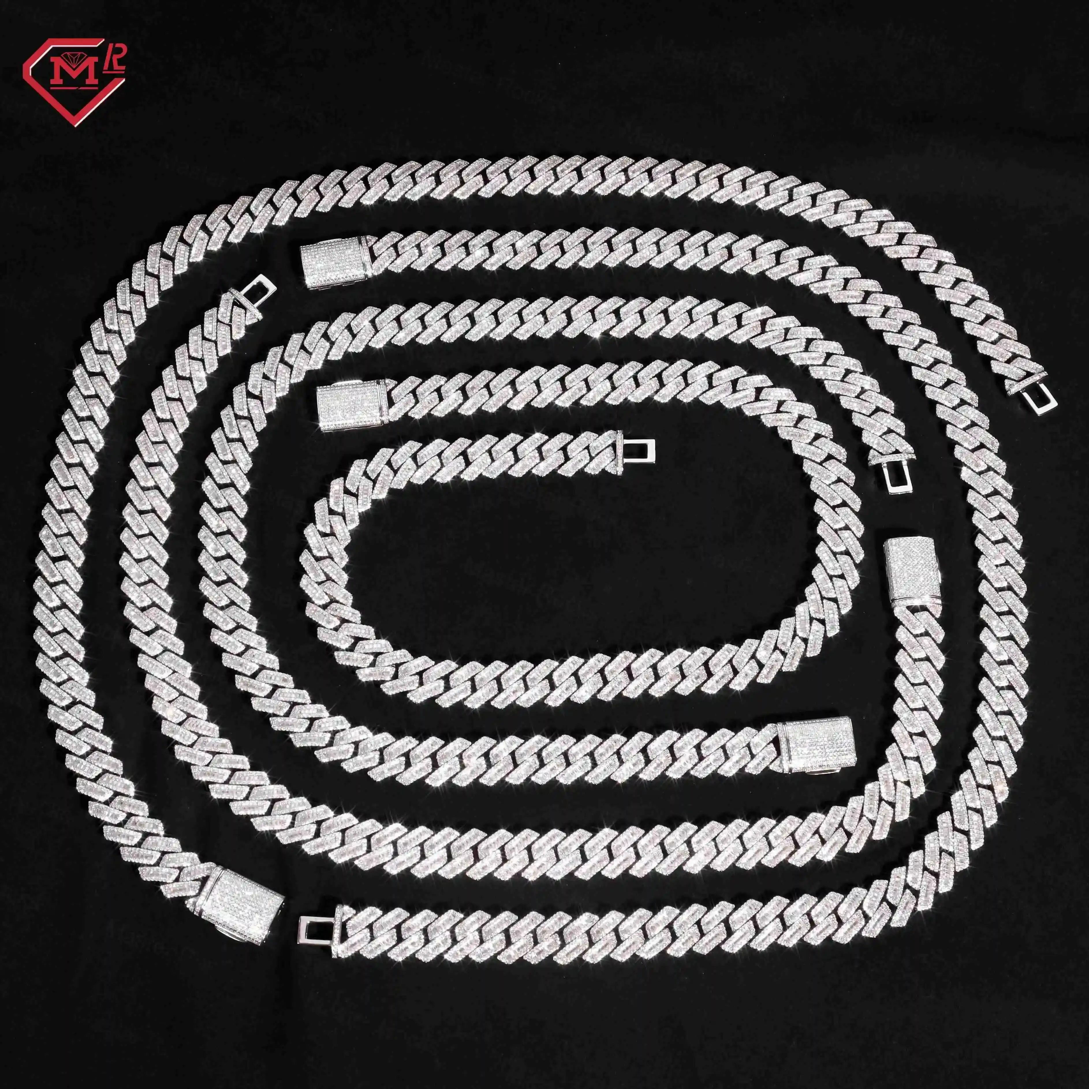 

Bling 15mm Moissanite Chain Hiphop Jewelry Pass Diamond Tester 925 Silver Vvs Iced Out Moissanite Cuban Chain