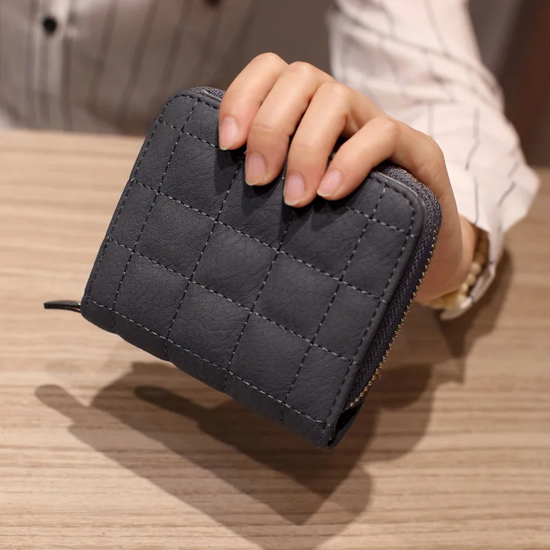 Frauen Kurze Brieftaschen PU Leder Weibliche Plaid Nubuk Karte Halter Brieftasche Luxus Marke Damen Kleine Zipper Brieftasche Mit Geldbörse – Detail 7