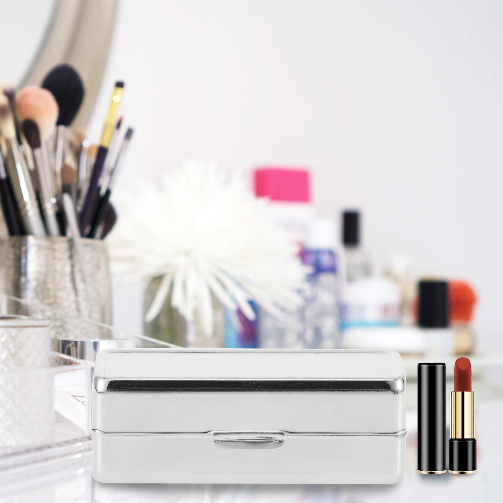 2 قطعة صندوق أحمر الشفاه المربع الرجعية المحمولة مخزن للمكياج حقيبة لأحمر الشفاه بلسم الشفاه زيت طبيعي الأسطوانة دائم #5