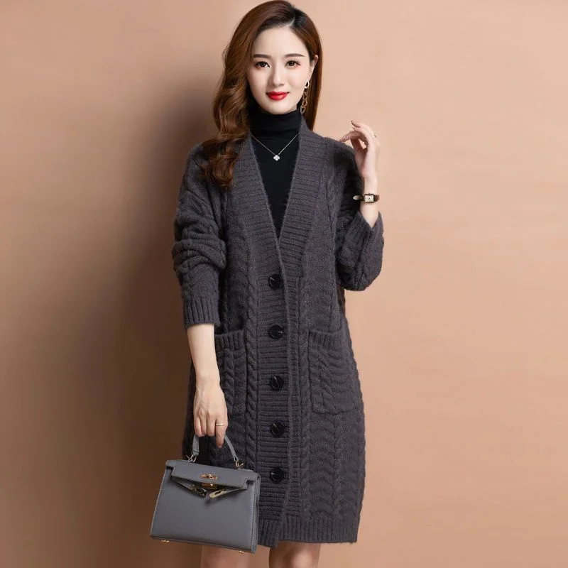 

Длинные кардиганы в стиле Харадзюку для женщин, весенние, элегантные, с кружевом, персикового цвета, асимметричные, вязаные, с воротником-стойкой, широкие, винтажные