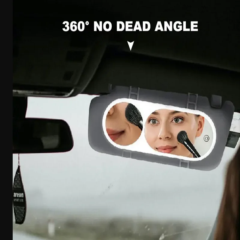 For Women Girls Car Makeup Mirror LED Light Dimmable Sun Visor Interior Mirrors Rechargeable Wide Angle Vanity Mirror