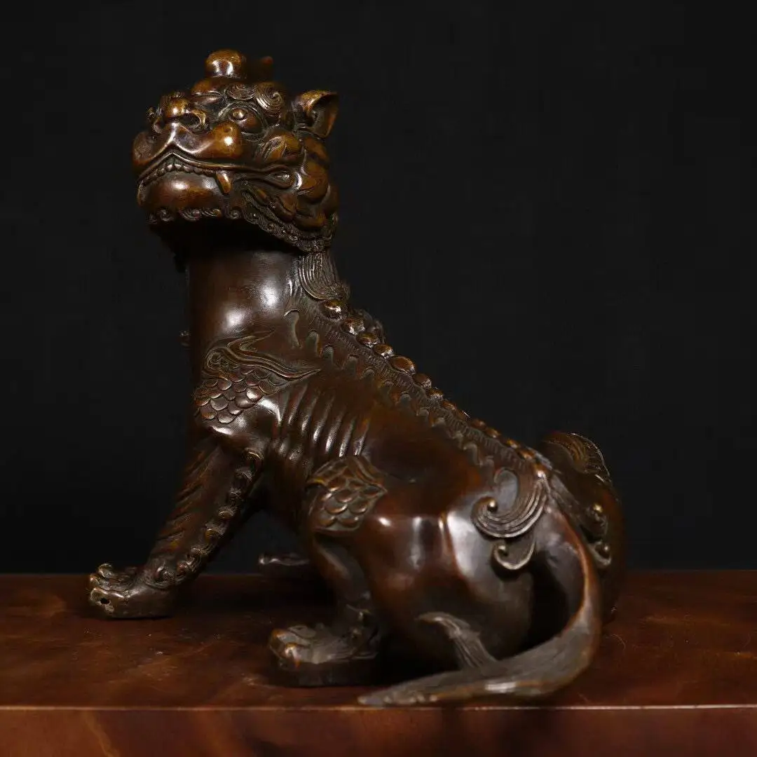 Vintage Copper DiTing Statue Mythical Unicorn Beast Feng Shui Decor for Home Office Lucky Wealth Blessing Ornament