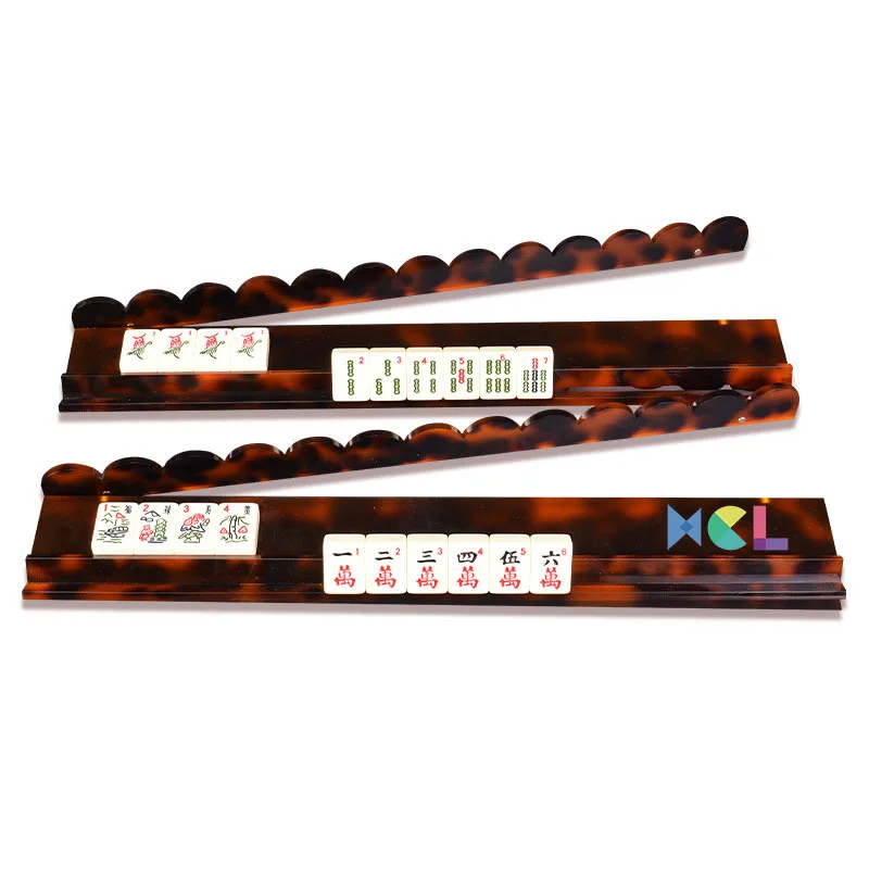 Foldable Modern Luxury Tortoise Shell Acrylic American Mahjong Rack with Magnetic Pusher Tiles Holder for Entertainment