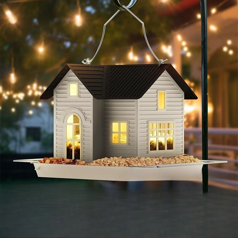 

Hanging solar house bird feeder