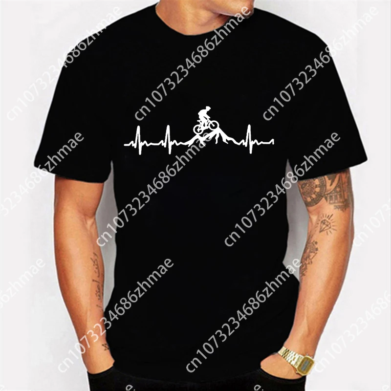 Mountain Bike Heartbeat Biking Print Mens T-shirts Casual Print 2021 Summer Short Sleeves BLACK Tshirt Tees Plus Size Camiseta