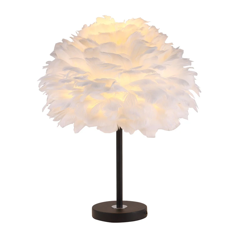 

Feather Table Lamp Modern Goose Feather Beside Lamp Nightstand Lights Bedroom Living Room Makeup Table Art Deco Vanity Light