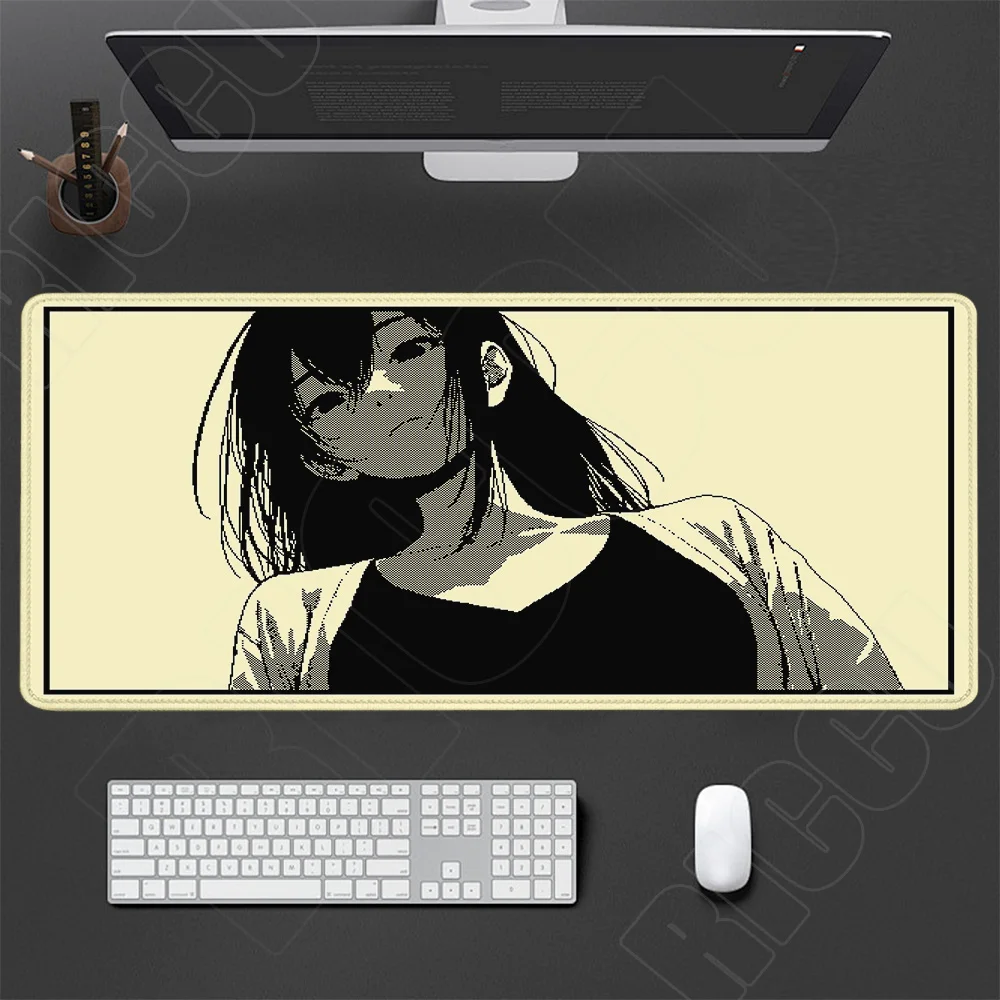 HD-Druck Anime Girl Mauspad XXL Schwarz Weiß Cooles Mauspad Tastaturunterlage Büro-PC-Zubehör XXL Schreibtischunterlage E-Sports-Teppich – Detail 1