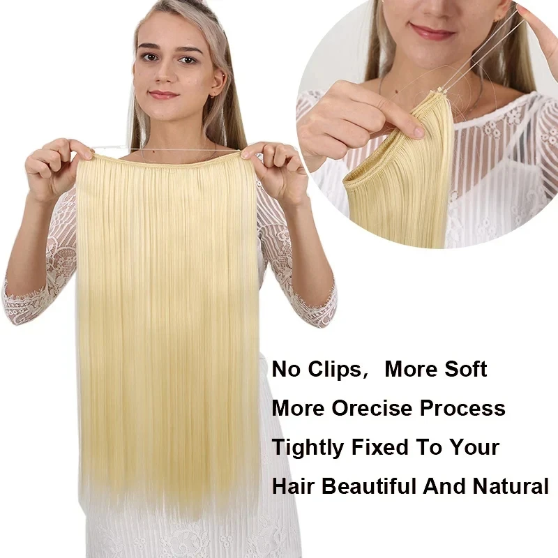 Lunghezza pezzo di estensione dei capelli con linea di pesce (40 cm 50 cm 60 cm) capelli lisci capelli ricci da indossare ogni giorno adatti a tutte le donne