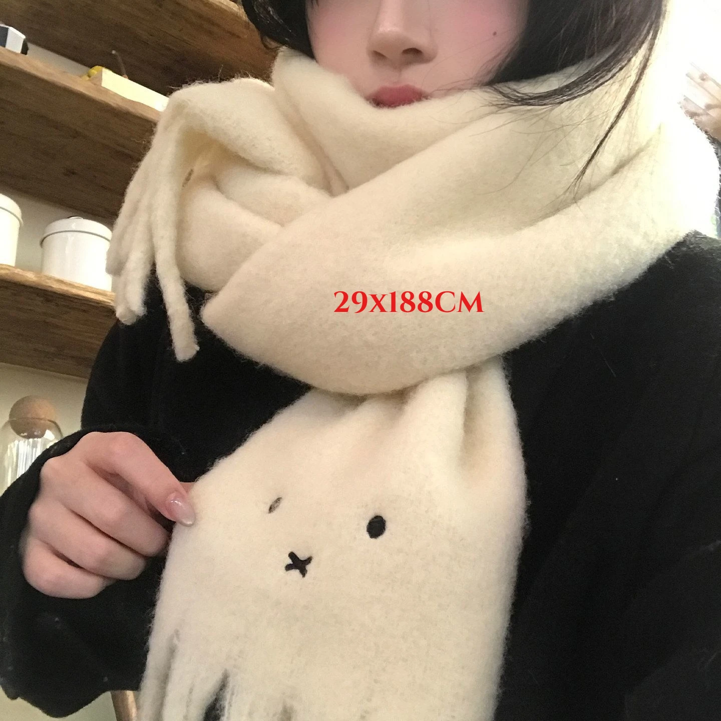 Kawaii Miffy Scarf Cute Cartoon Miffy Embroidery Soft and Warm Scarf for Women Thick and Insulating Shawl Necklac