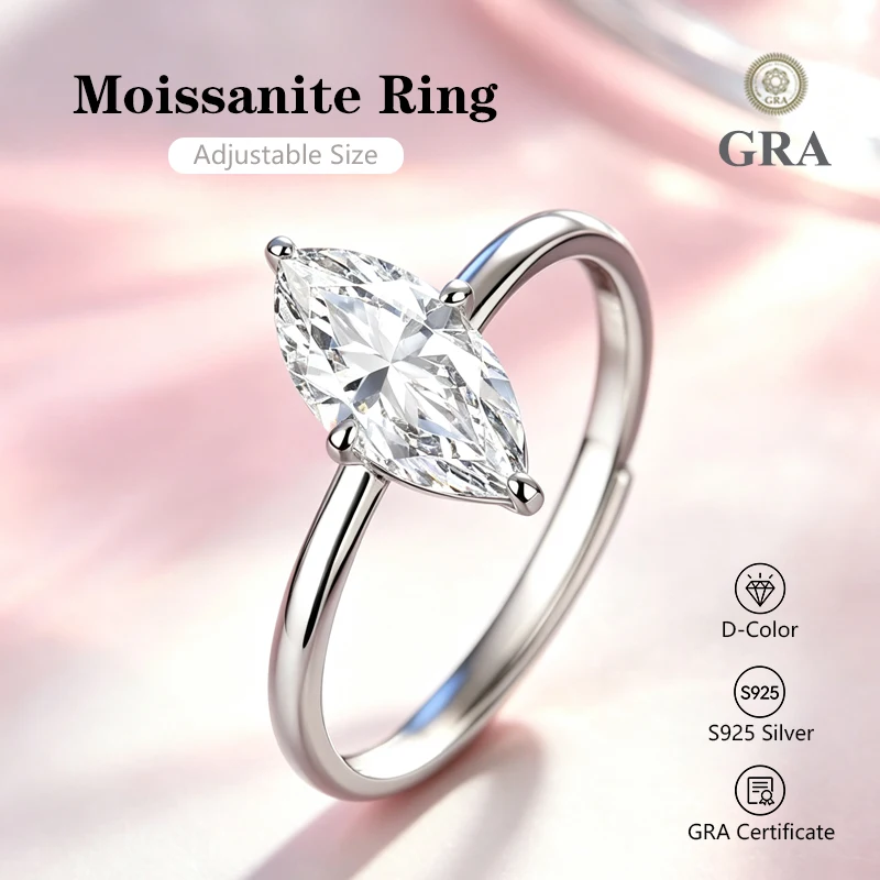 0.5-2.0CT Maruqise Cut Moissanite Ring D Color S925 Silver Passed Diamond Tester For Women Wedding Luxury Gifts With GRA