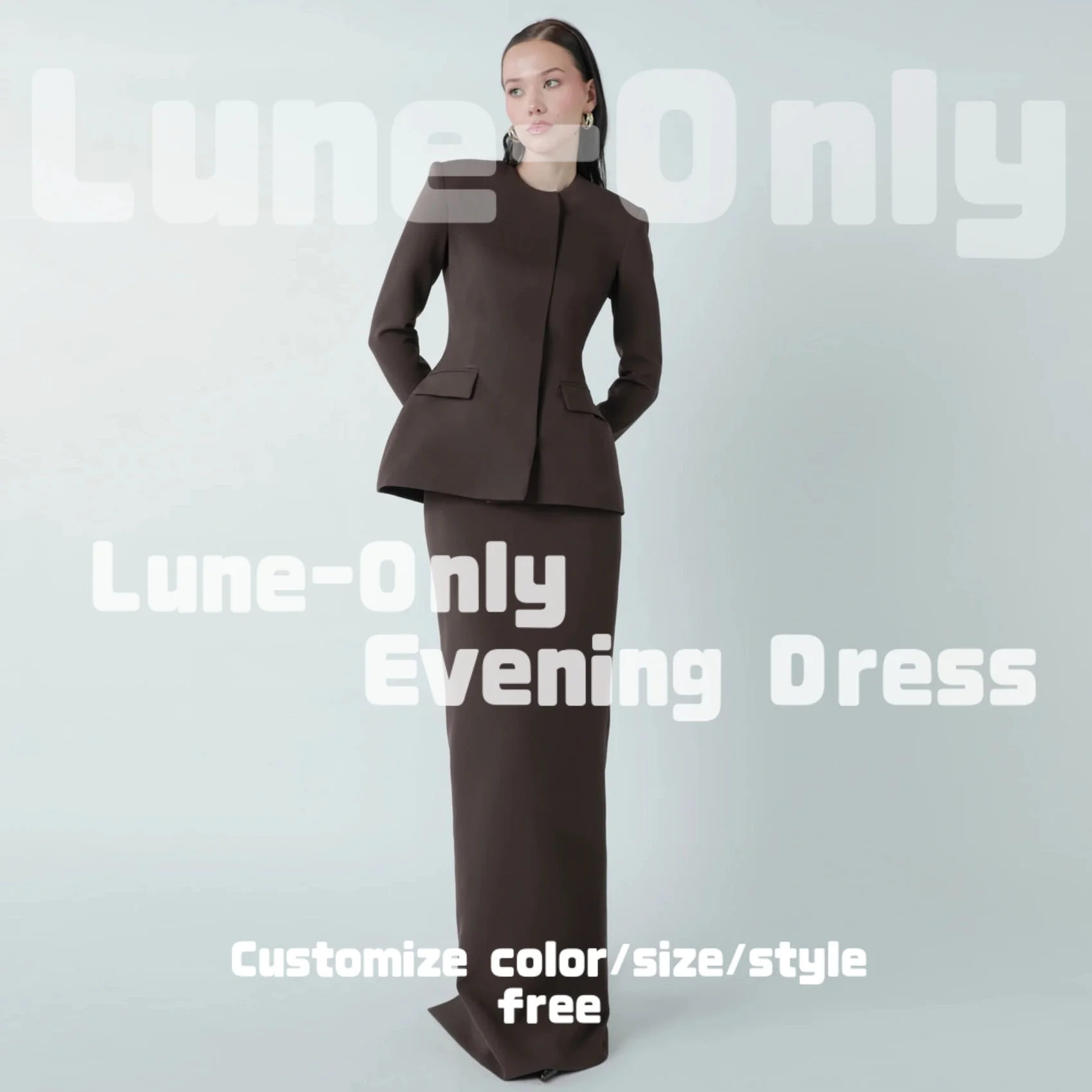 

Индивидуальные простые элегантные женские вечерние платья для торжественных мероприятий, с круглым вырезом, длинными рукавами, платье для выпускного вечера, праздничное платье, комплект из 2 предметов