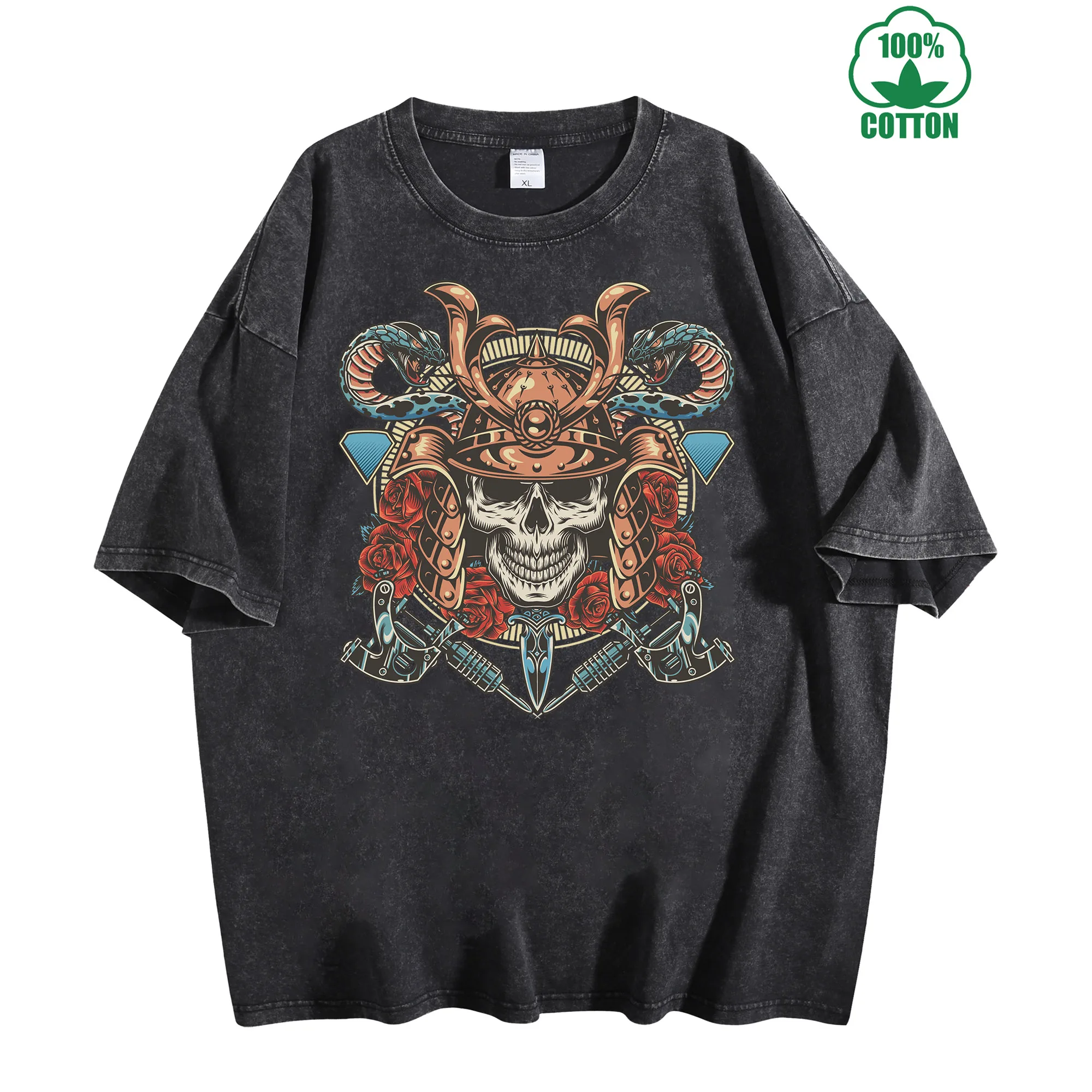 تي شيرت Bushido Spirit Vintage مغسول 230 جرام 100% قطن مريح كبير الحجم ملابس الشارع للجنسين #3