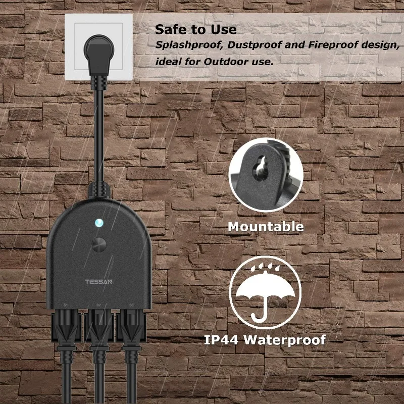 Outdoor Smart Plug Waterproof, WiFi Smart Outlet Switch with 3 Individual Sockets Work with Alexa Echo Google Home