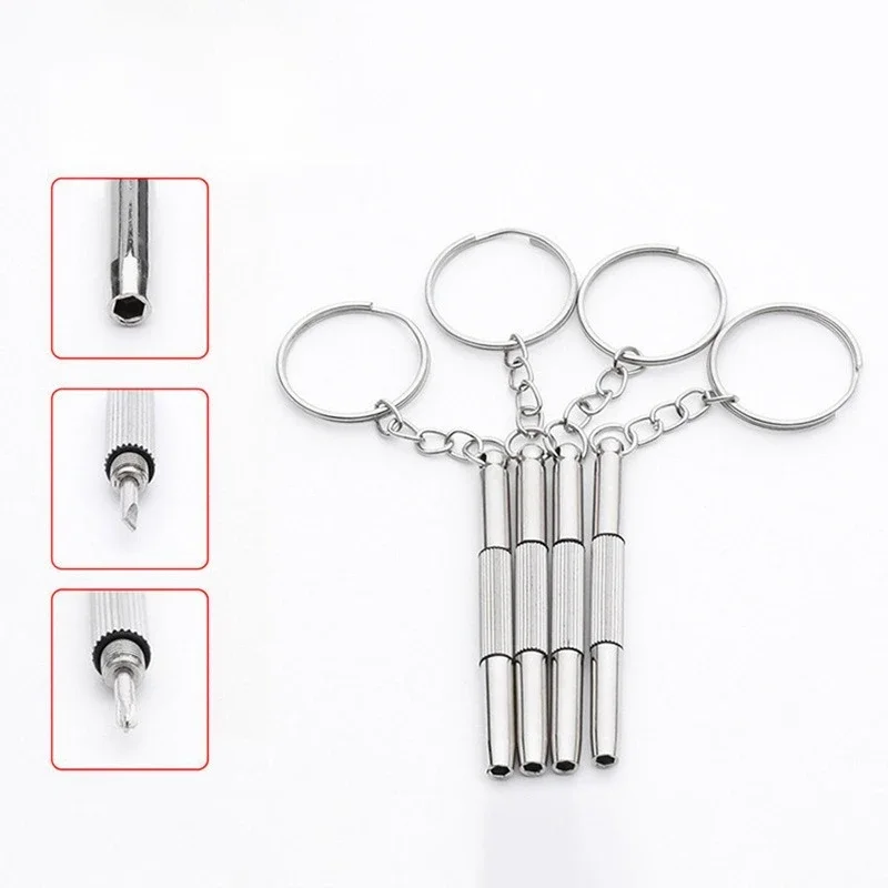 Mini Hand Glasses Screwdrivers 3-in-1 Spectacle Repair Kits Multifunction Sunglass Watch Glasses Screwdriver Set with Keychain