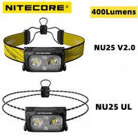 NITECORE NU25 UL V2 Rechargeable Headlamp 400Lumens Dual beam Equipped spotlight floodlight Ultra Lightweight Headlight Lantern