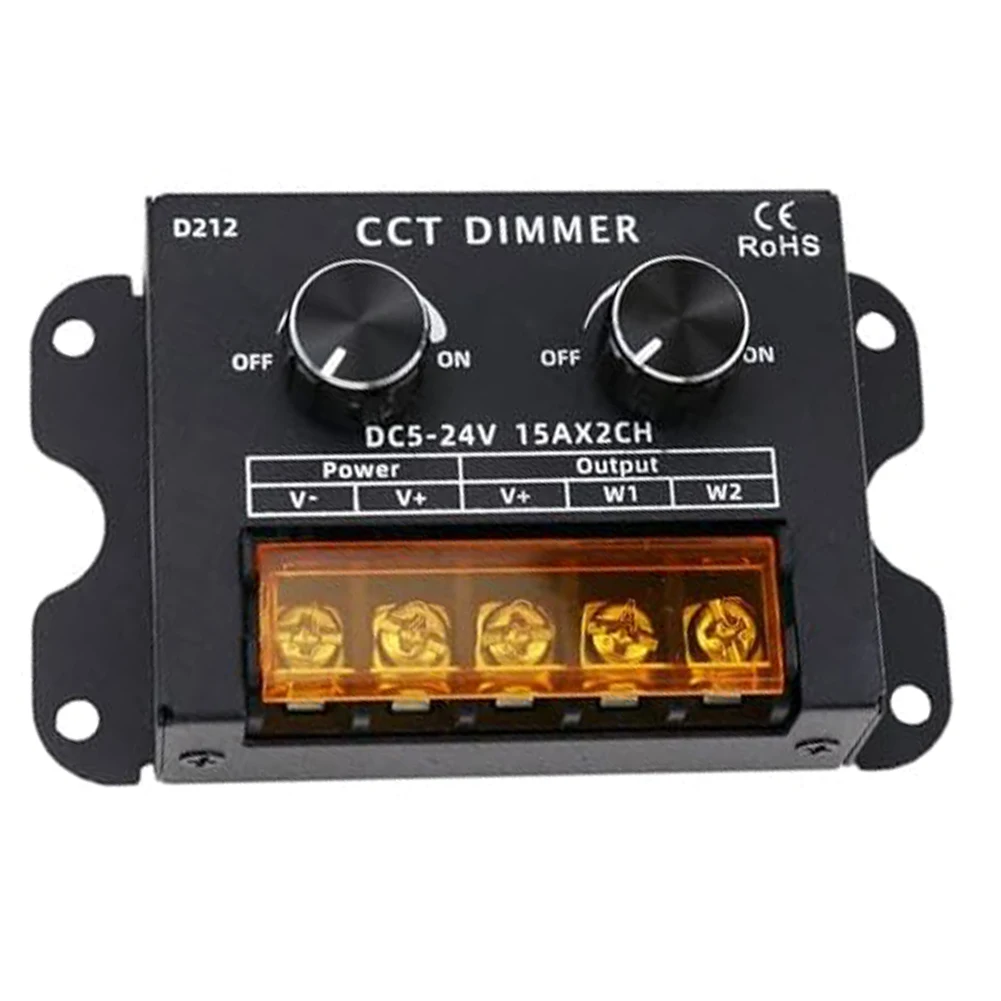 LED CCT Controller For Dual White Strip Lights - PWM Dimming Iron LED Controller 88x51mm DC 5V12V24V 2CH Dual Colour Temperature