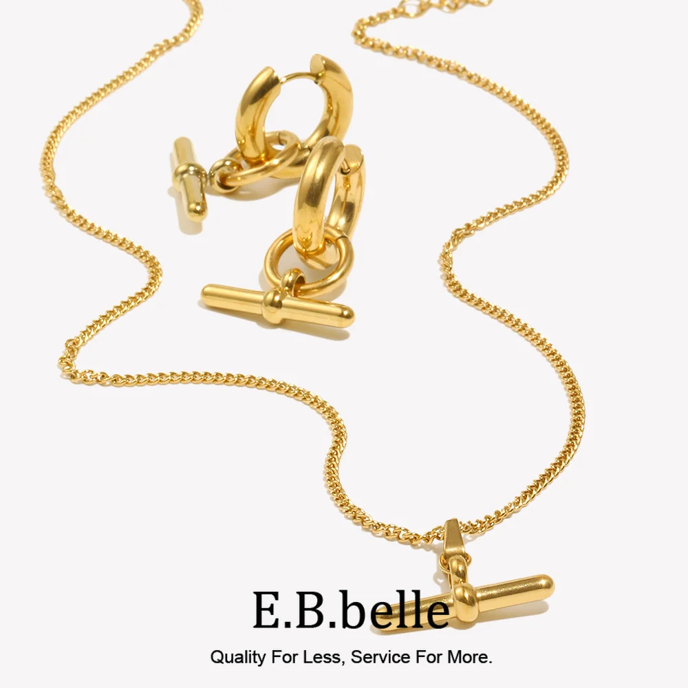 E.B.belle-collar de acero inoxidable chapado en oro de 18 quilates, diseño minimalista, colgante de barra en T, joyería de oro para mujer y Niña