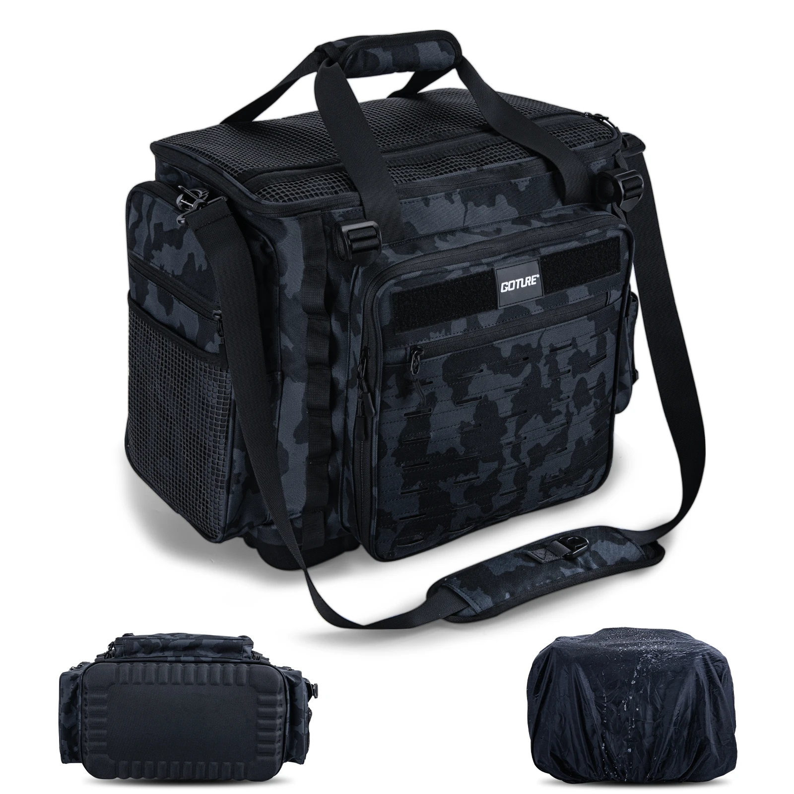 

Goture 42L Fishing Tackle Bag 600D Oxford Backpack with Rod Holder EVA Waterproof Bottom for Camping Hiking Outdoor