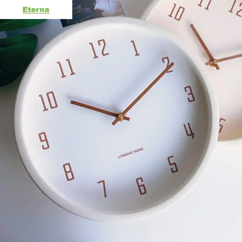 Cream Style Solid Wood Silent Round Wall Clock Minimalist for Living Room Bedroom Home Decor