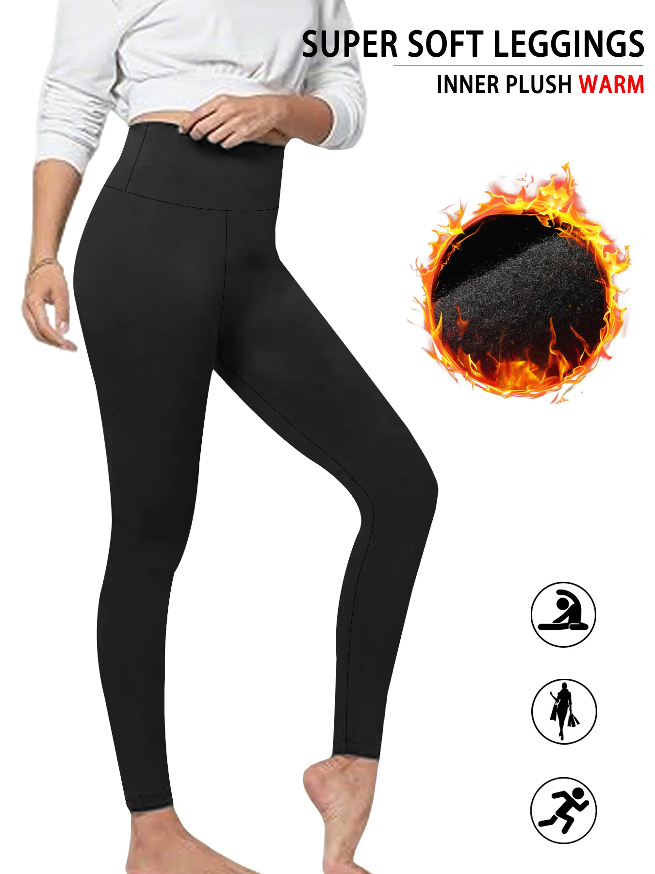 Miękkie i ciepłe zimowe spodnie do jogi: damskie legginsy treningowe z wysokim stanem, ocieplane polarem, grube.